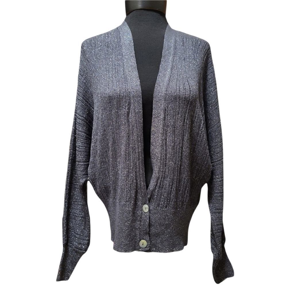 Zara Silver Metallic Knit Cardigan Medium NWT